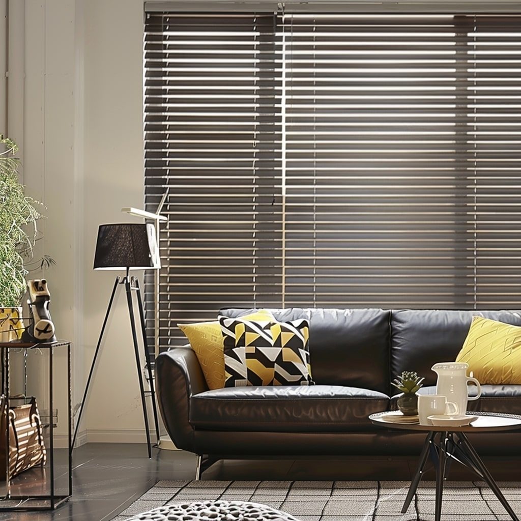 Wooden venetian blinds hanging straight and level after servicing