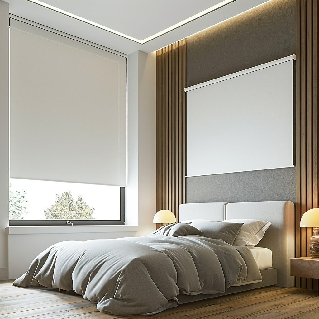 Blockout roller blind darkening a Cape Town bedroom