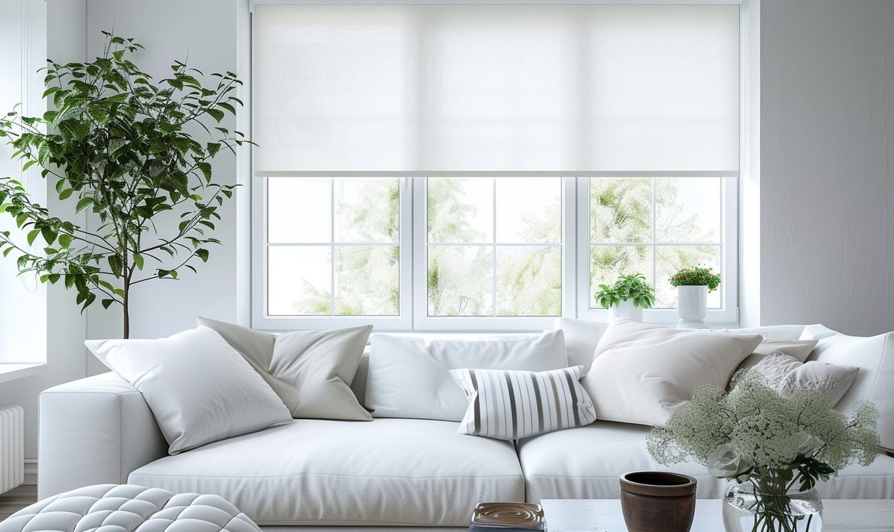 Motorised roller blinds with a clean cordless look in a modern Cape Town living room