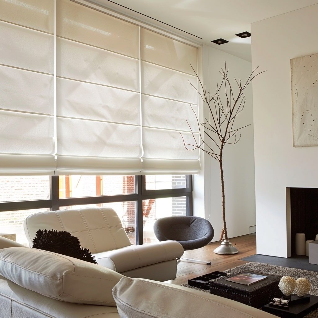 Soft-fold roman blinds in a neutral Cape Town lounge