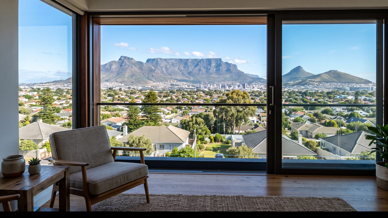 Daylight view across Cape Town's northern suburbs with the mountains in the distance